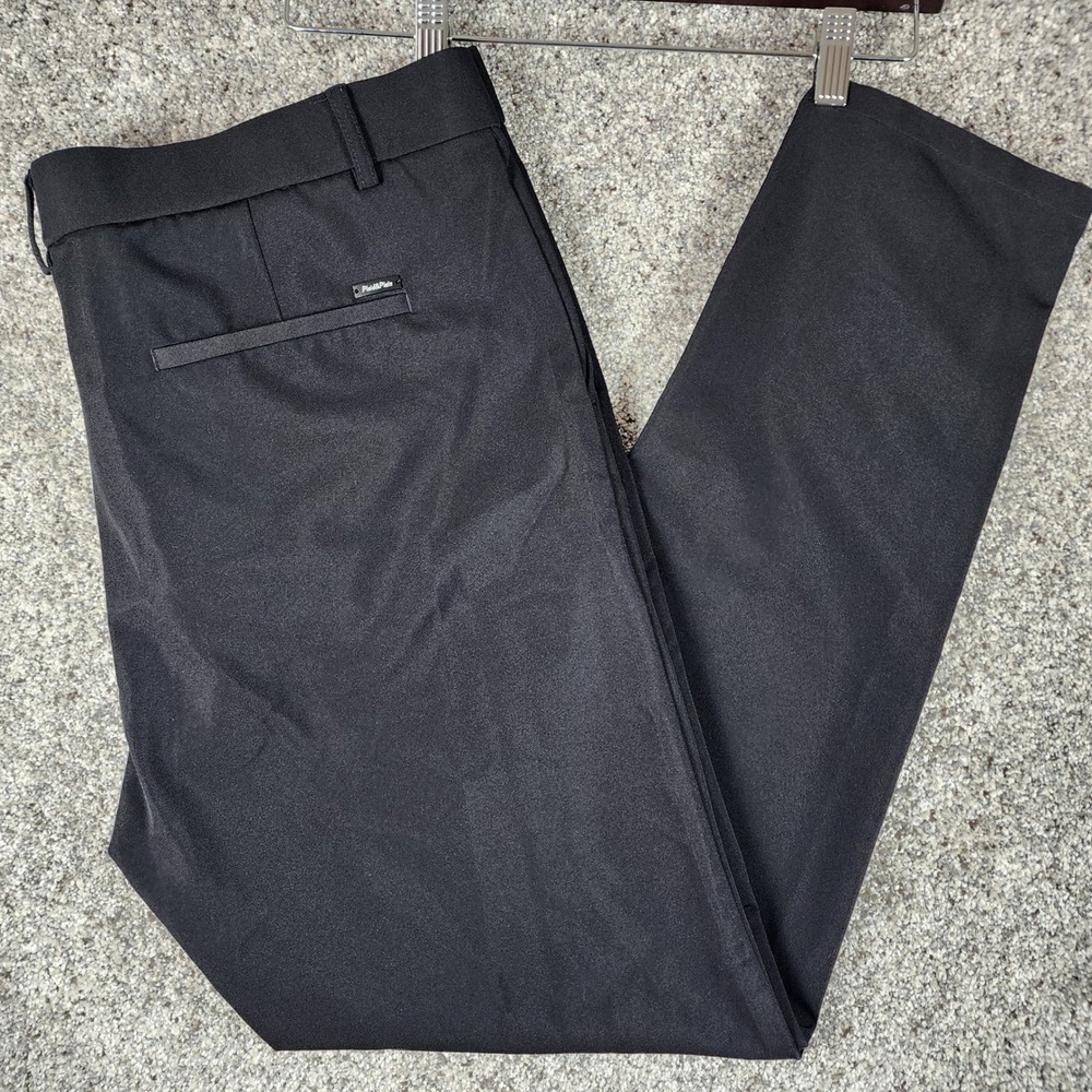 Plaid&Plain Dress Pants Mens 40x32 Skinny Fit Stretch Flat Front Black Excellent